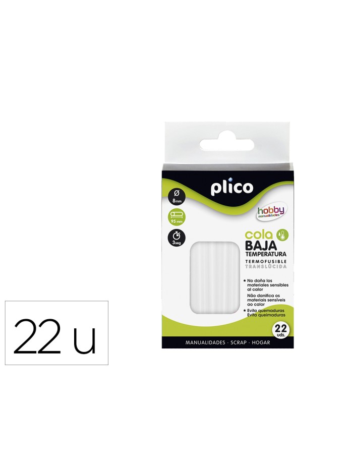 Barra termofusible plico cola baja temperatura 8 mm de diametro x 95 mm de alto blister de 22 unidades Barra termofusible plico cola baja temperatura 8 mm de diametro x 95 mm de alto blister de 22 unidades