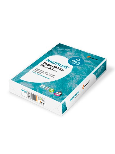 Papel fotocopiadora nautilus superwhite 100% reciclado din a4 80 gramos paquete de 500 hojas