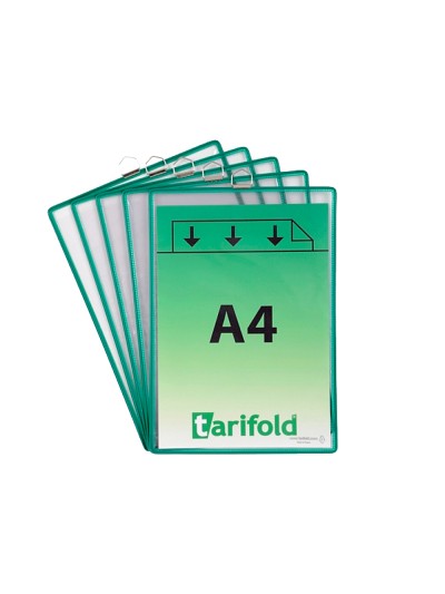 Funda para colgar tarifold din a4 pvc con anilla marco verde pack de 5 unidades