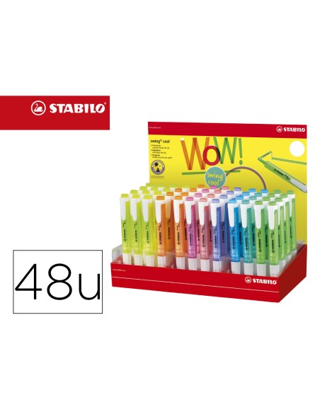 Rotulador stabilo fluorescente swing cool expositor de 48 unidades colores surtidos