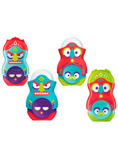 Sacapuntas maped plastico loopy totem 1 uso con goma colores surtidos decorado