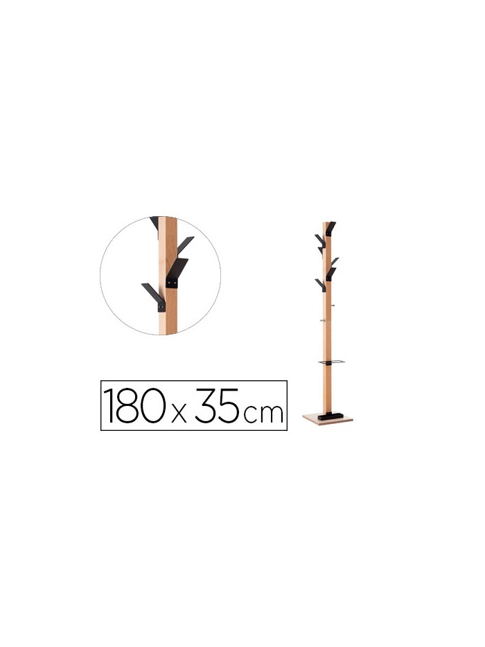 Perchero madera paperflow haya 8 colgadores con paraguero negro altura 180 cm Perchero madera paperflow haya 8 colgadores con paraguero negro altura 180 cm