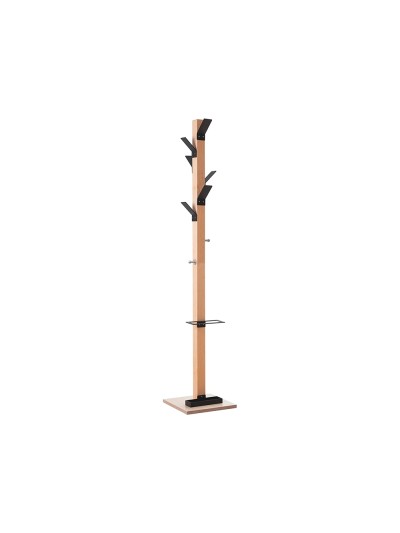 Perchero madera paperflow haya 8 colgadores con paraguero negro altura 180 cm