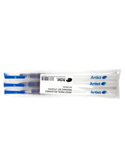 Pincel artist recargable redondo blister 3 unidades puntas surtidas