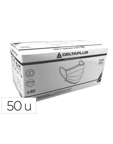Mascarilla facial higienica desechable 3 capas con ajuste nasal filtracion 95% color azul
