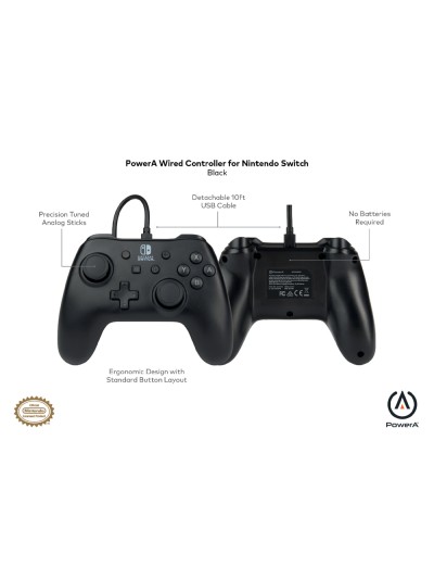 Mando power a con cable para nintendo switch negro
