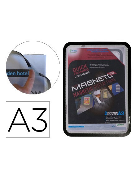 Marco porta anuncios tarifold magneto din a3 con 4 bandas magneticas en el dorso color negro pack de 2 unidades