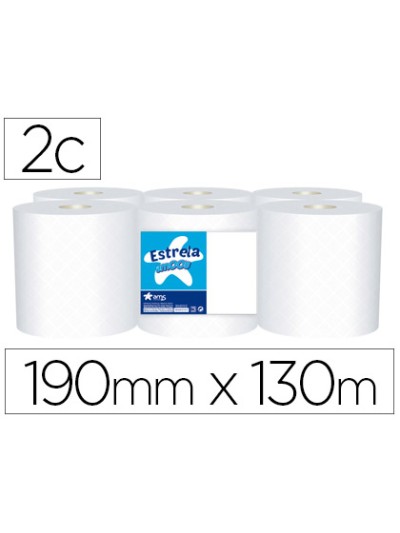 Papel secamanos amoos 2 capas 190 mm x 130 mt paquete de 6 rollos