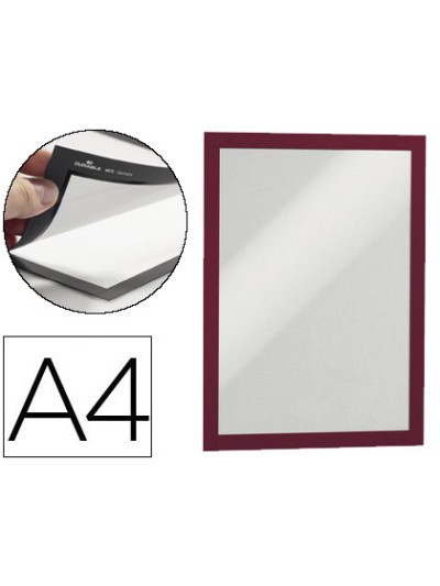 Marco porta anuncios durable magnetico din a4 dorso adhesivo removible color rojo pack de 2 unidades