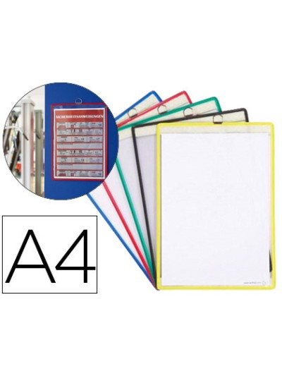 Funda para colgar tarifold din a4 anilla metalica ideal para pizarras de corcho pack de 5 unidades colores surtidos