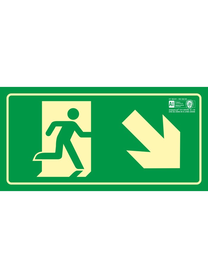 Pictograma syssa señal de salida emergencia derecha bajando en pvc fotoluminiscente 320x160 mm Pictograma syssa señal de salida emergencia derecha bajando en pvc fotoluminiscente 320x160 mm