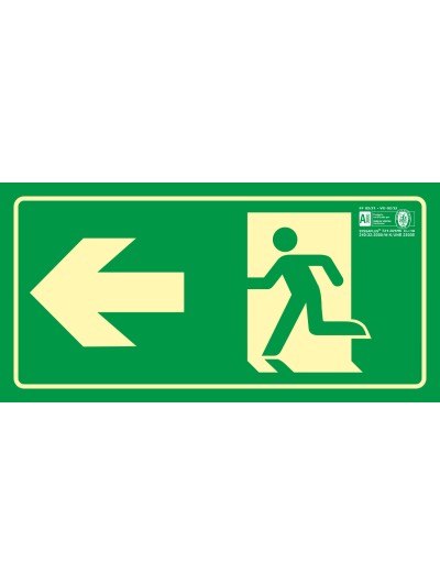 Pictograma syssa señal de salida emergencia flecha izquierda en pvc fotoluminiscente 320x160 mm