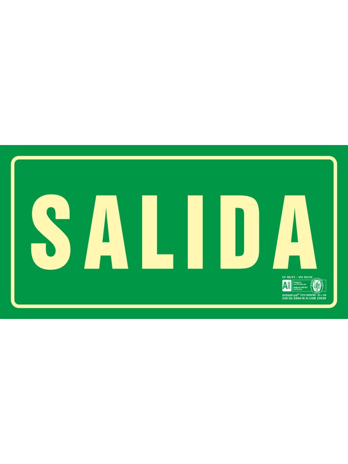 Pictograma syssa señal de salida en pvc fotoluminiscente 320x160 mm Pictograma syssa señal de salida en pvc fotoluminiscente 320x160 mm