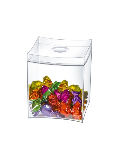 Caja para caramelos cep con tapa desmontable poliestireno transparente 90x90x115 mm