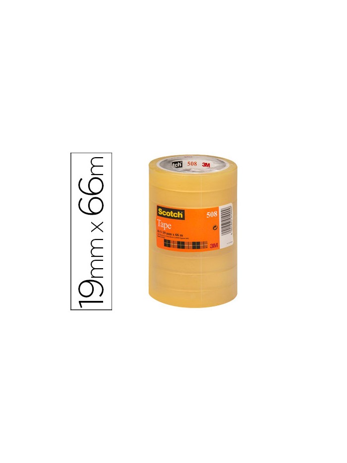 Cinta adhesiva scotch transparente 66 mt x 19 mm pack de 8 unidades Cinta adhesiva scotch transparente 66 mt x 19 mm pack de 8 unidades