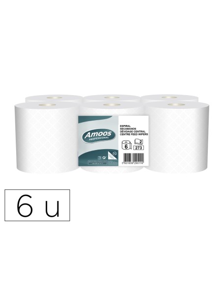 Papel secamanos amoos industrial 2 capas 32g/m2 blanco 90 mt paquete de 6 rollos