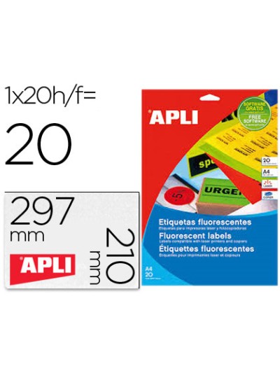 Etiqueta adhesiva apli 02879 210x297 mm para fotocopiadora laser caja con 20 hojas din a4 naranja