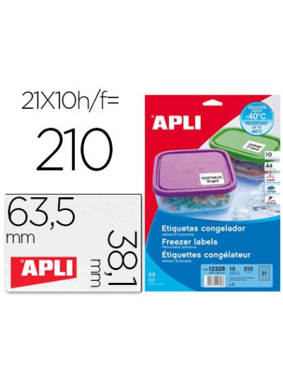 Etiqueta adhesiva apli 12328 tamaño 63,5x38,1 mm para congelados caja con 10 hojas a4 blancas directiva europea