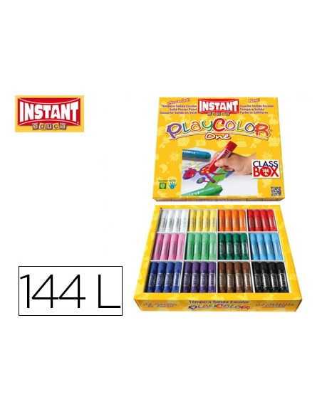 Tempera solida en barra playcolor escolar caja de 144unidades 12 colores surtidos
