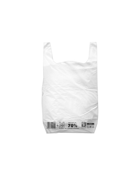 Bolsa camiseta reciclada 70% blanca 30x40 cm reutilizable 1 kg paquete de 90 unidades