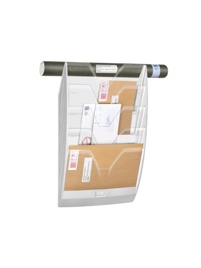 Expositor mural cep de pared con 5 compartimentos transparente y blanco 580x122x350mm