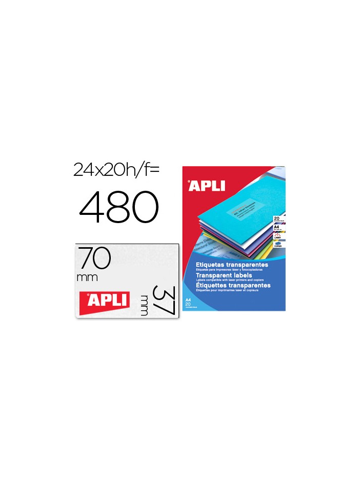 Etiqueta adhesiva apli 1224 transparentes tamaño 70x37 mm para fotocopiadora laser caja 20 hojas con 480 etiquetas Etiqueta adhesiva apli 1224 transparentes tamaño 70x37 mm para fotocopiadora laser caja 20 hojas con 480 etiquetas