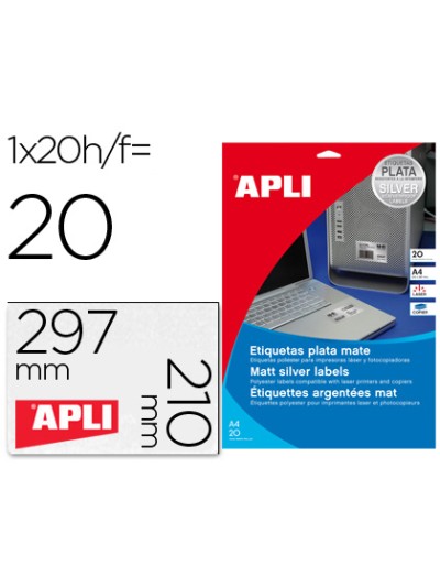 Etiqueta adhesiva apli 10071 metalizada 210x297 mm para fotocopiadora laser caja 20 hojas