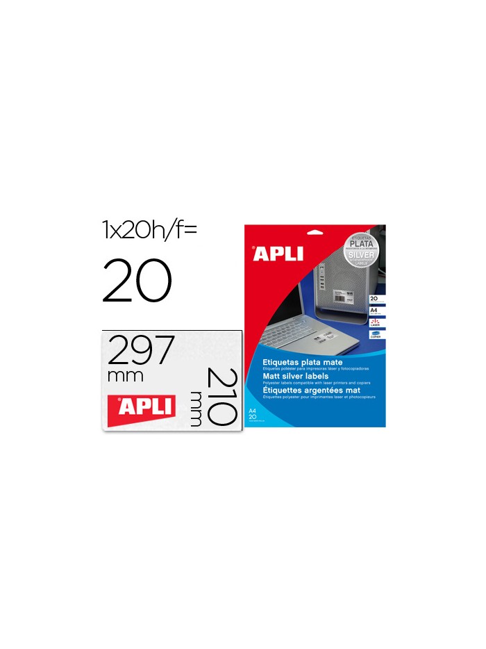 Etiqueta adhesiva apli 10071 metalizada 210x297 mm para fotocopiadora laser caja 20 hojas Etiqueta adhesiva apli 10071 metalizada 210x297 mm para fotocopiadora laser caja 20 hojas