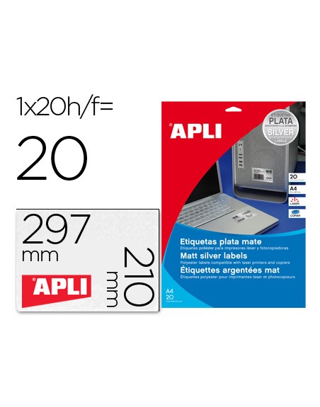 Etiqueta adhesiva apli 10071 metalizada 210x297 mm para fotocopiadora laser caja 20 hojas
