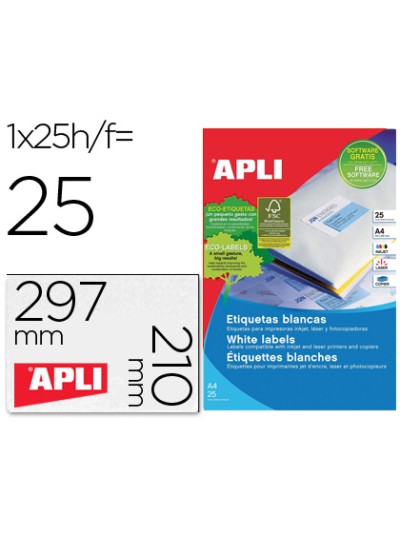 Etiqueta adhesiva apli 1215 210x297 mm para fotocopiadora laser ink-jet caja con 25 hojas