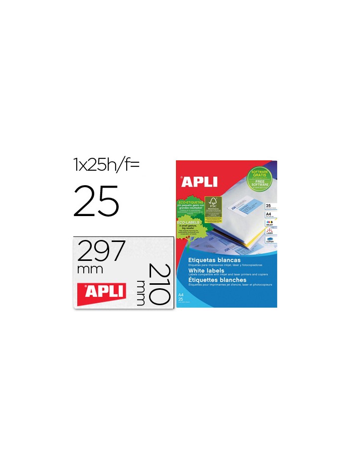 Etiqueta adhesiva apli 1215 210x297 mm para fotocopiadora laser ink-jet caja con 25 hojas Etiqueta adhesiva apli 1215 210x297 mm para fotocopiadora laser ink-jet caja con 25 hojas