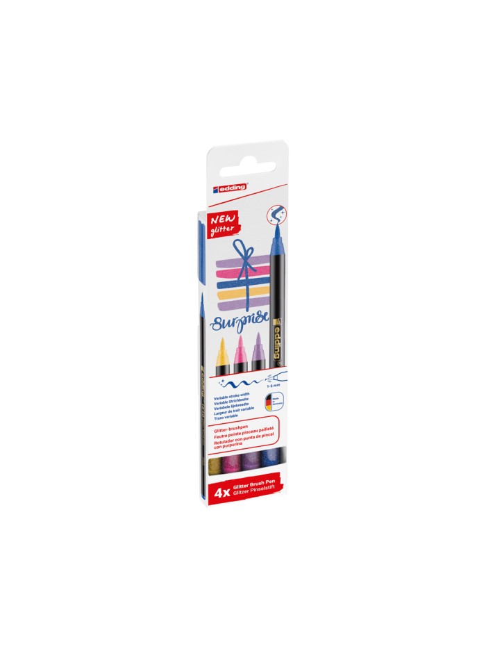 Rotulador edding punta pincel 1340 purpurina caja de 4 unidades colores surtidos Rotulador edding punta pincel 1340 purpurina caja de 4 unidades colores surtidos