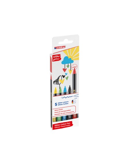 Rotulador edding punta fibra 1200 punta redonda 0,5 mm glitter basico caja de 5 unidades colores surtidos
