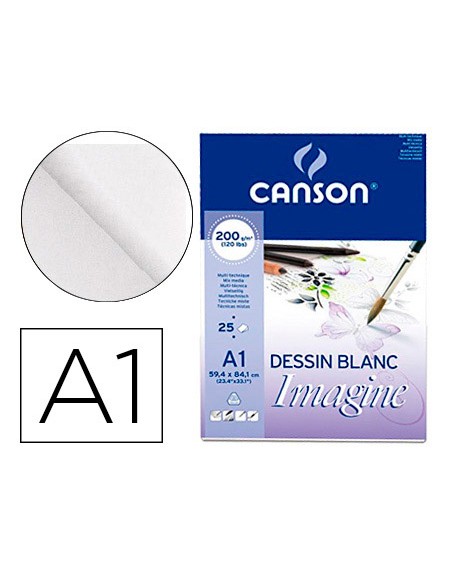 Bloc dibujo multitecnicas canson imagine din a1 encolado liso 59,4x84,1 cm 25 hojas 200 gr/m2