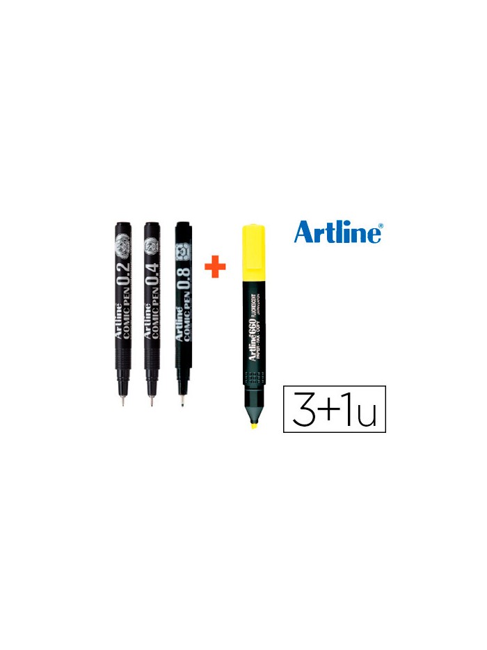 Rotulador artline comic pen calibrado micrometrico negro bolsa de 3 uds 0,2 0,4 0,8 + fluorescente 660 Rotulador artline comic pen calibrado micrometrico negro bolsa de 3 uds 0,2 0,4 0,8 + fluorescente 660