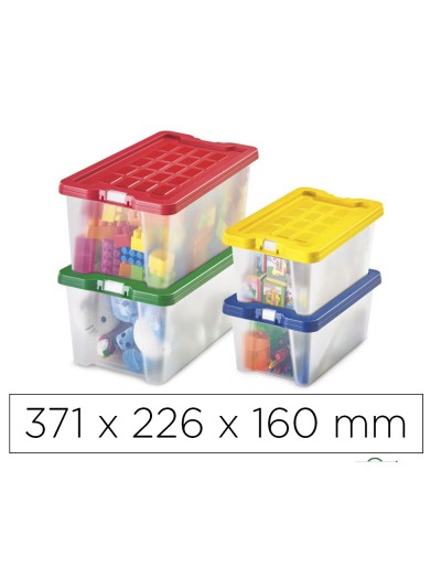 Caja multiusos faibo transparente con asas y tapa colores capacidad 9,2 l 371x226x160 mm