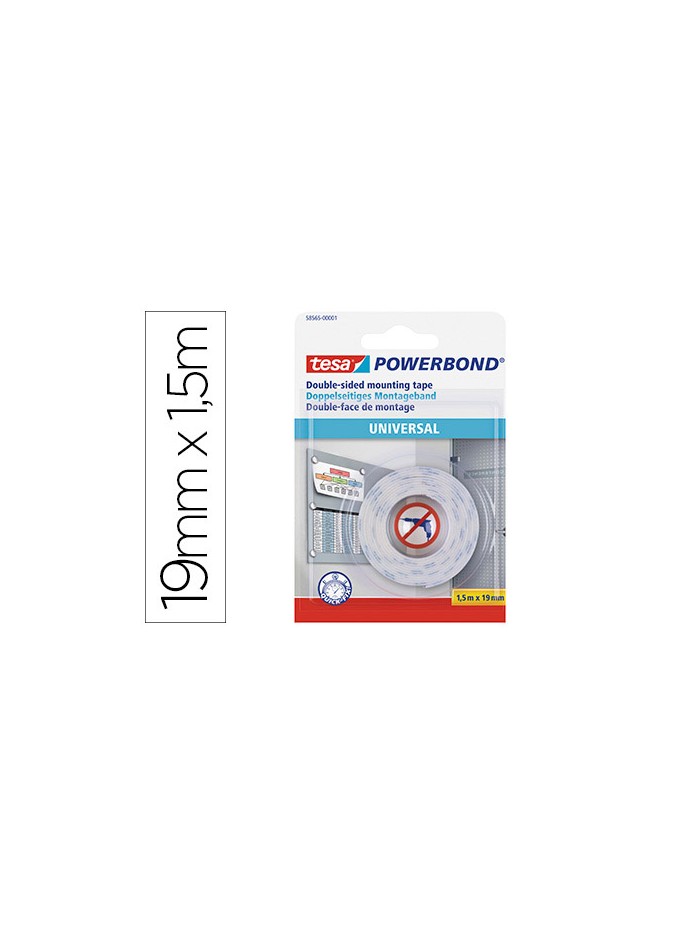 Cinta adhesiva tesa doble cara powerbond universal uso interior 1,5 m x 19 mm Cinta adhesiva tesa doble cara powerbond universal uso interior 1,5 m x 19 mm