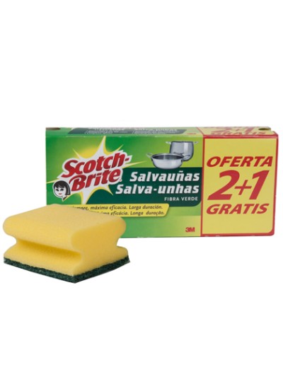 Estropajo salvauñas scotch brite fibra verde paquete 3x2