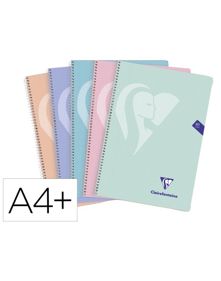 Cuaderno espiral clairefontaine tapa polipropileno folio 80 hojas 90 gr cuadro 4mm colores