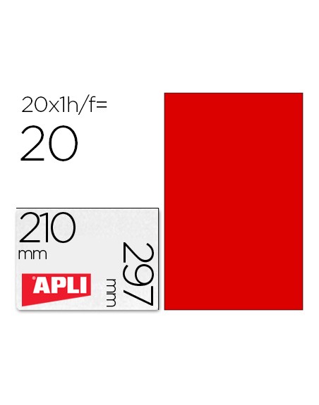 Etiqueta adhesiva apli 02880 tamaño 210x297 mm para fotocopiadora laser ink-jet caja con 20 hojas din a4 rojo