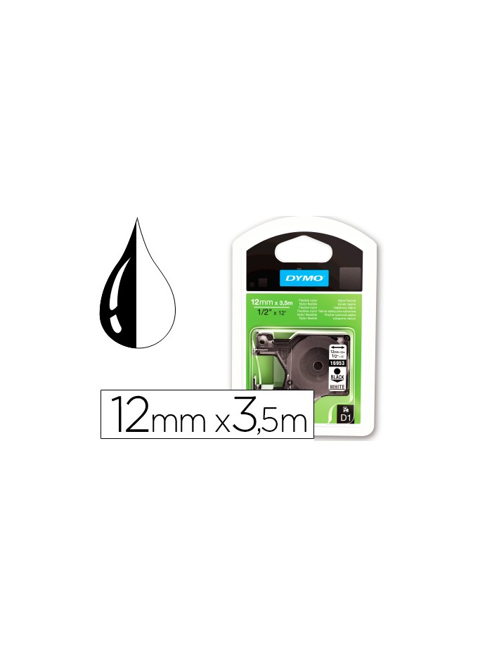 Cinta dymo negro blanco 12mm x3,5 mt d1 nylon Cinta dymo negro blanco 12mm x3,5 mt d1 nylon