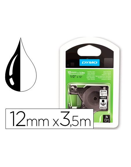 Cinta dymo negro blanco 12mm x3,5 mt d1 nylon
