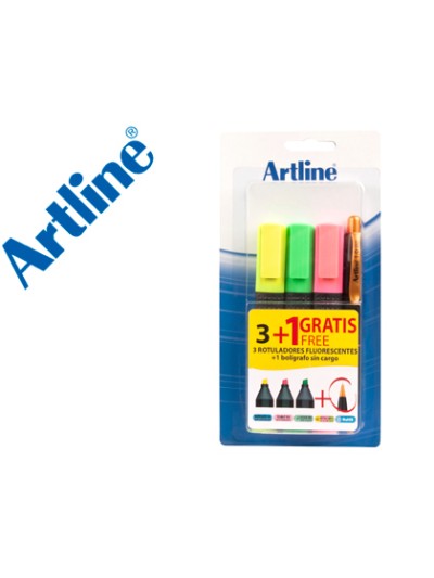 Rotulador artline fluorescente ek-660 blister de 3 unidades + 1 boligrafo serie 7000 sin cargo