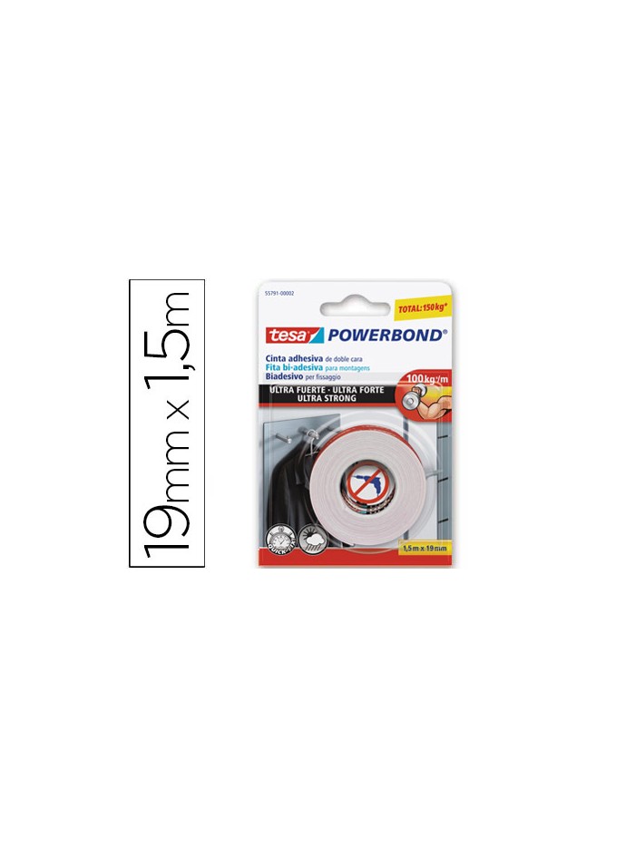 Cinta adhesiva tesa doble cara ultra strong extrafuerte para interior y exterior 1,5m x19mm Cinta adhesiva tesa doble cara ultra strong extrafuerte para interior y exterior 1,5m x19mm