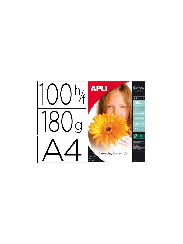 Papel fotografico apli glossy din a4 pack 100 hojas de 180 gr Papel fotografico apli glossy din a4 pack 100 hojas de 180 gr