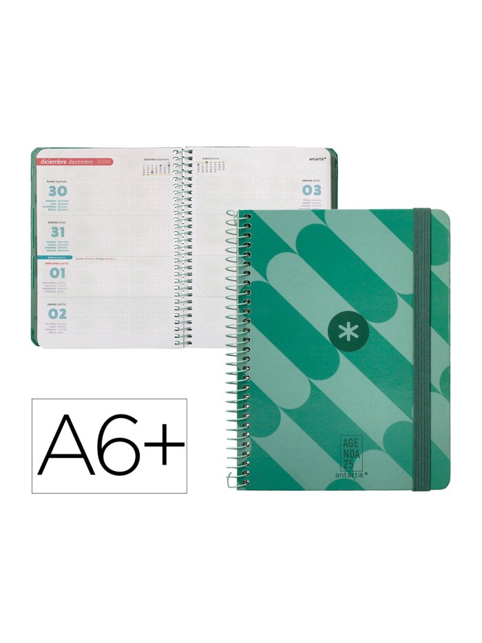Agenda espiral antartik pattern a6+ 2025 semana vista color verde papel 80 gr Agenda espiral antartik pattern a6+ 2025 semana vista color verde papel 80 gr