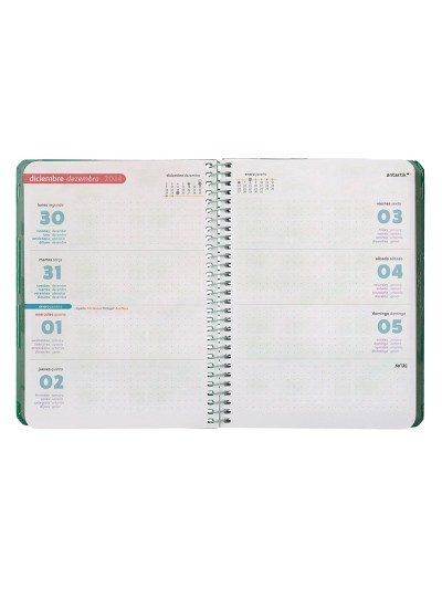 Agenda espiral antartik pattern a6+ 2025 semana vista color verde papel 80 gr
