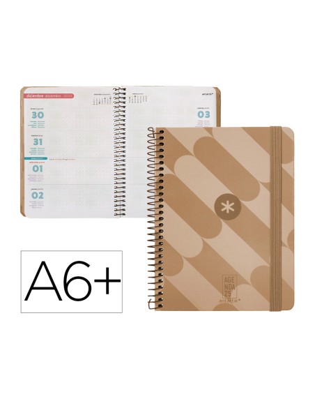 Agenda espiral antartik pattern a6+ 2025 semana vista color rosa nude papel 80gr