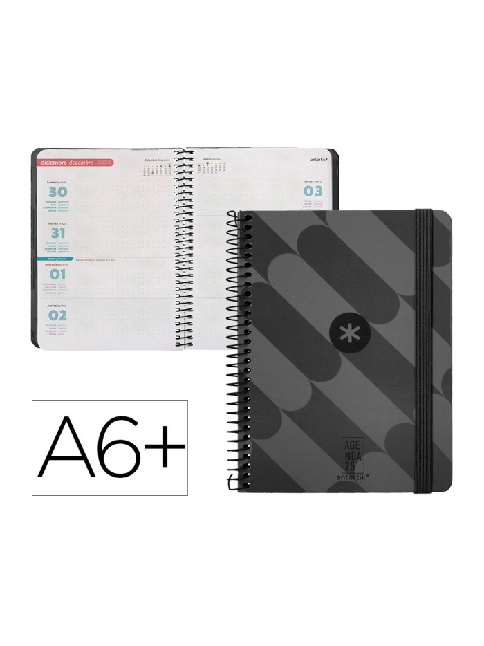 Agenda espiral antartik pattern a6+ 2025 semana vista color negro papel 80 gr