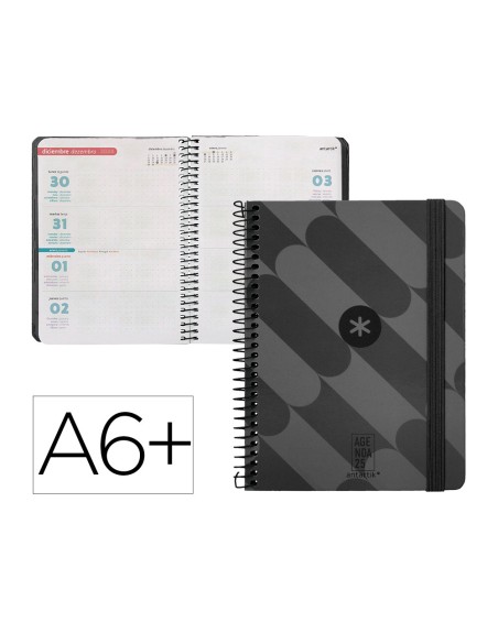 Agenda espiral antartik pattern a6+ 2025 semana vista color negro papel 80 gr
